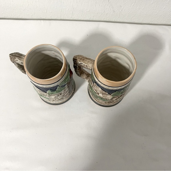 (2) Vintage German Beer Steins Made Japan Tree Handle German Artwork Excellent - Picture 3 of 5